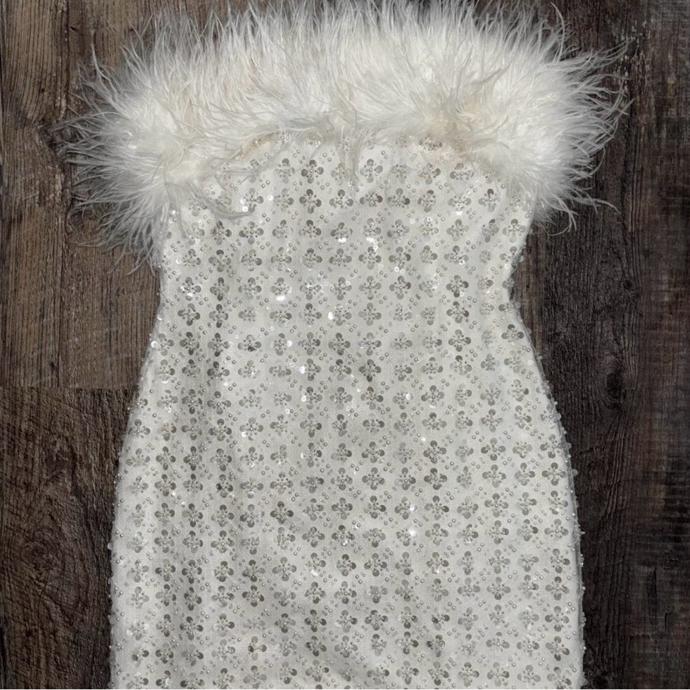 NADINE MERABI White Feather Mini Dress - Picture 9 of 10